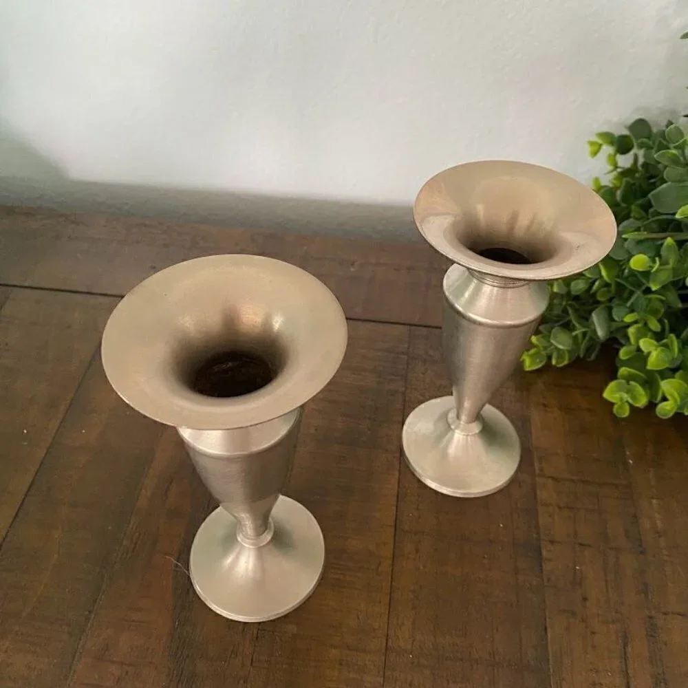 Department 56 Art Deco Silver Tone Candle Stick Holders - Set of 2